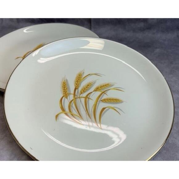 antique 1900s Golden Wheat Made in USA 22k Gold Oven Proof‎ plates ( Pair!! ) - Picture 2 of 7